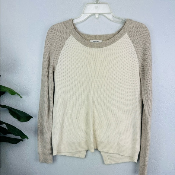 Madewell Province Cross Back Pullover Waffle Knit raglan Sweater in Colorblock - Picture 2 of 7